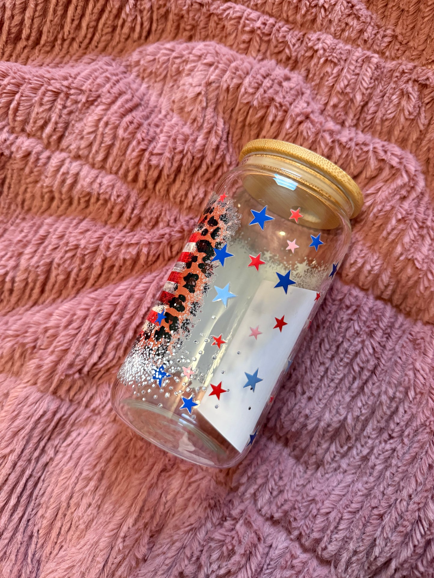 Flag and Stars 16oz Glass Can