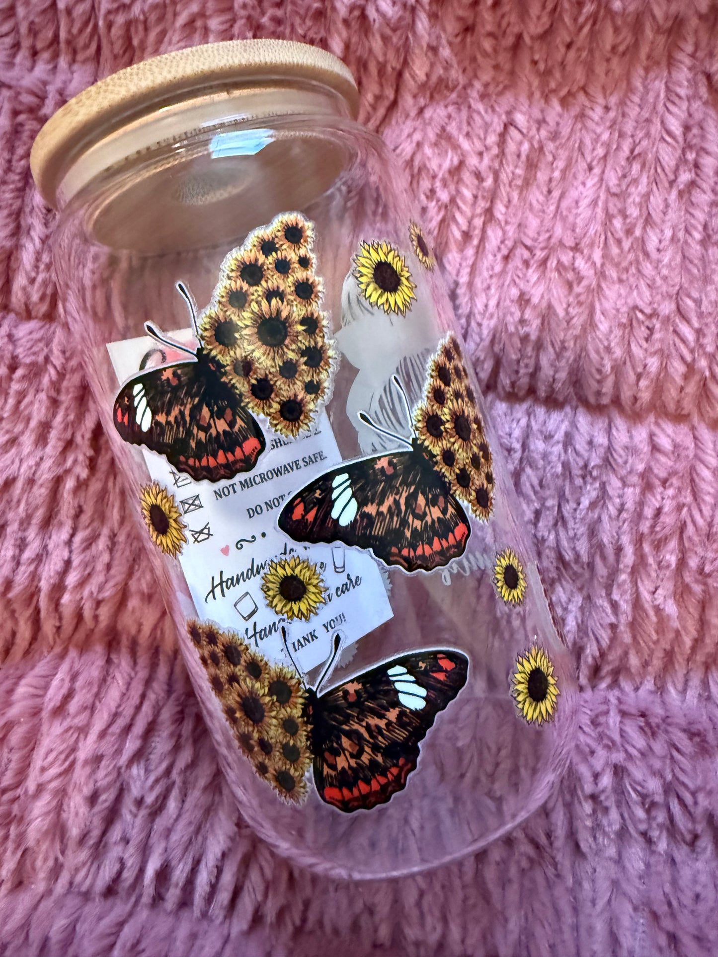 Sunflower/Butterfly Mom Life 16oz Glass Can