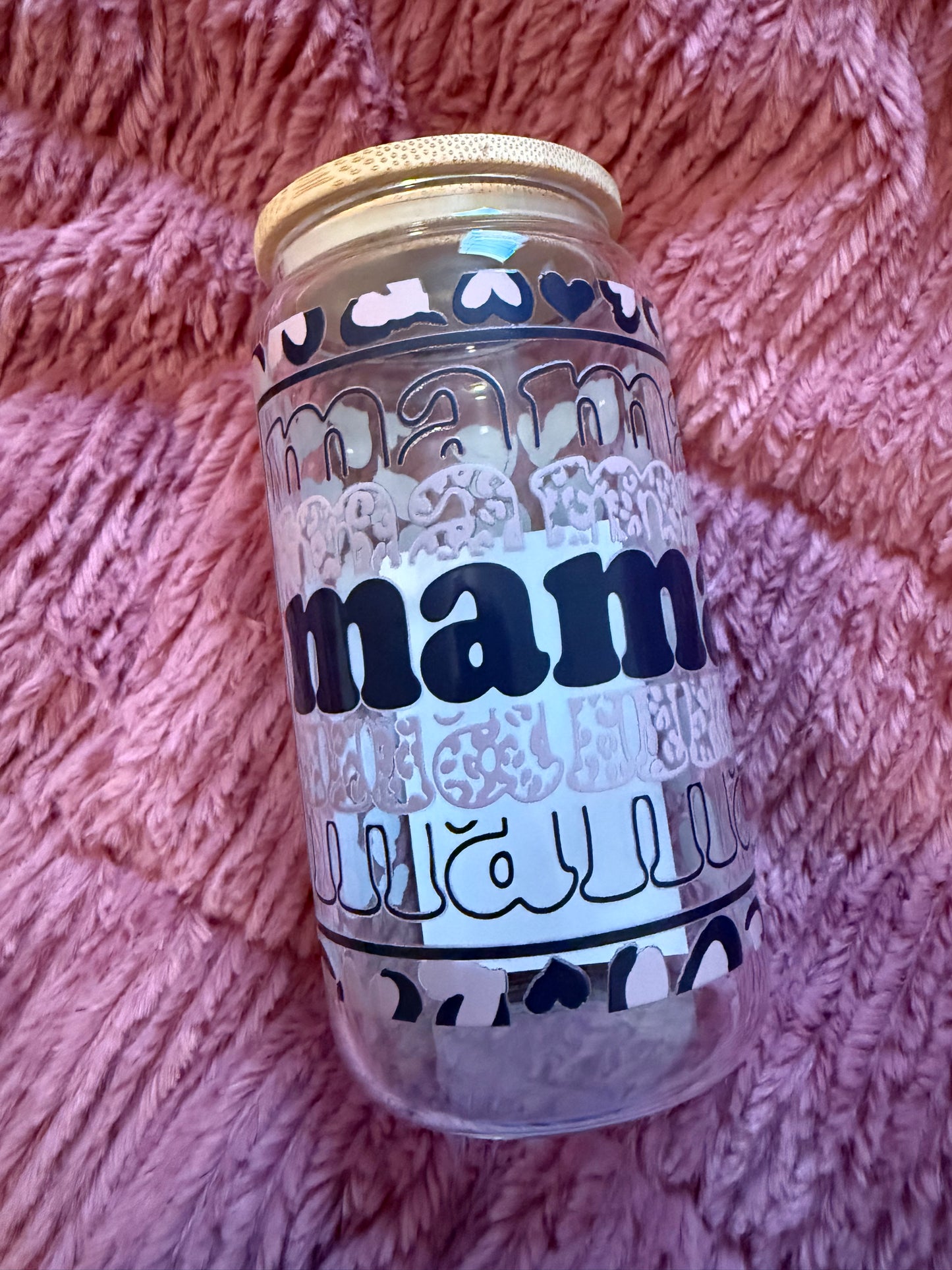 Leopard Heart Mama 16oz Glass Can
