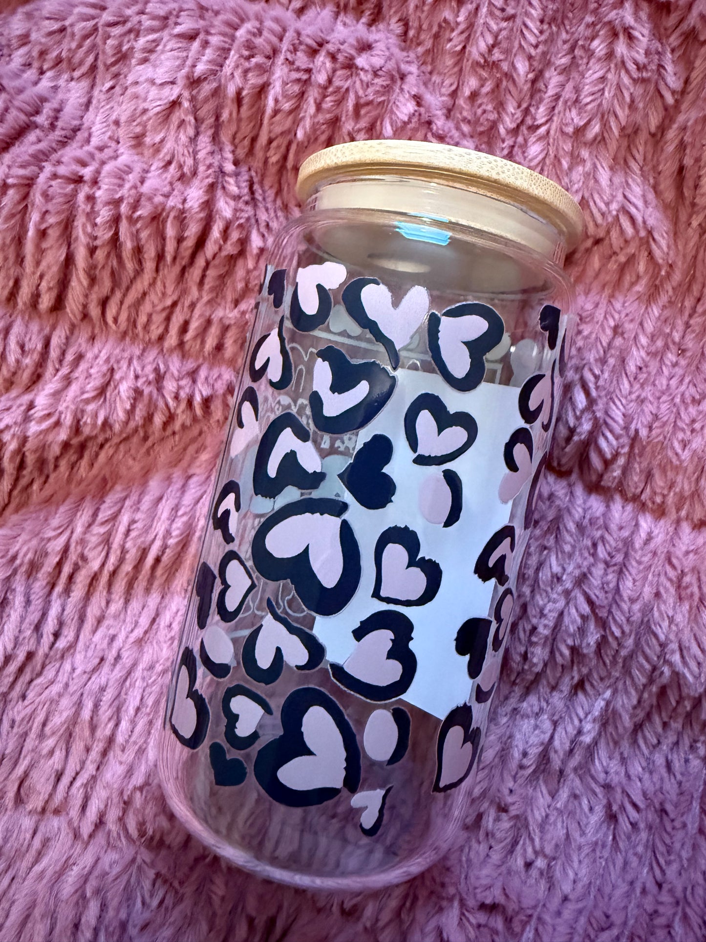 Leopard Heart Mama 16oz Glass Can