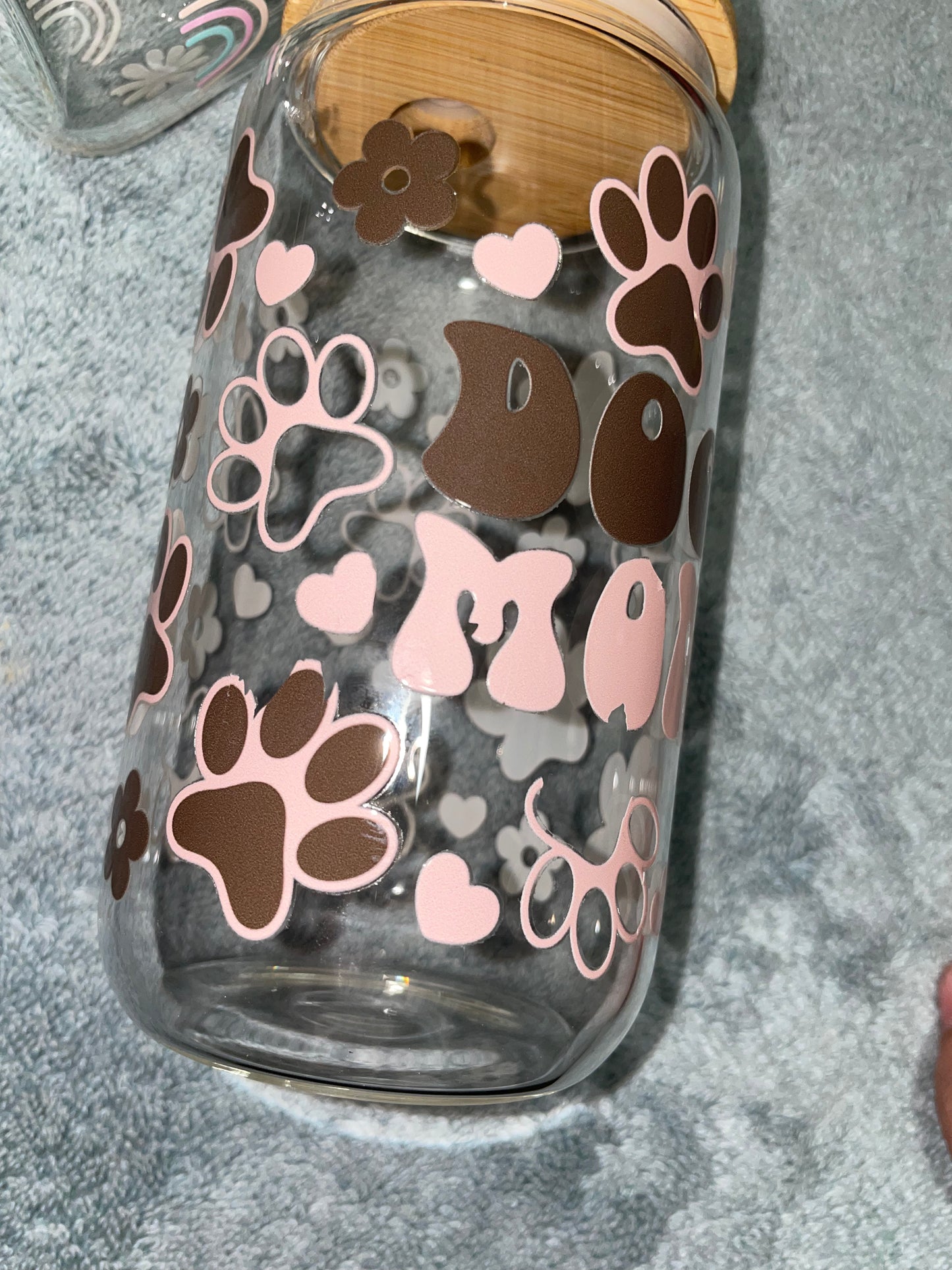— MESS UP — HALF OFF — Dog Mom 16oz Glass Can