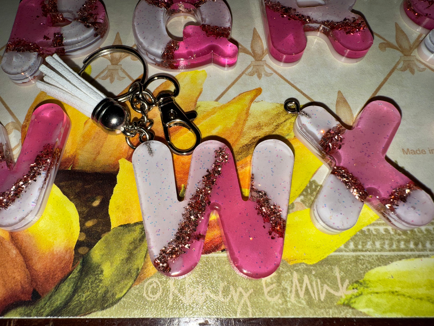 Pink Split Bubble Letter Keychains