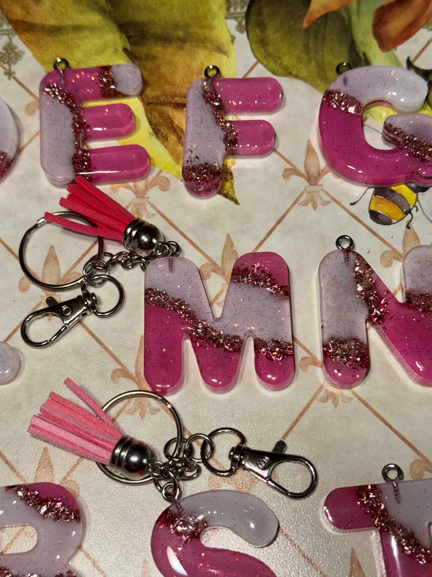 Pink Split Bubble Letter Keychains