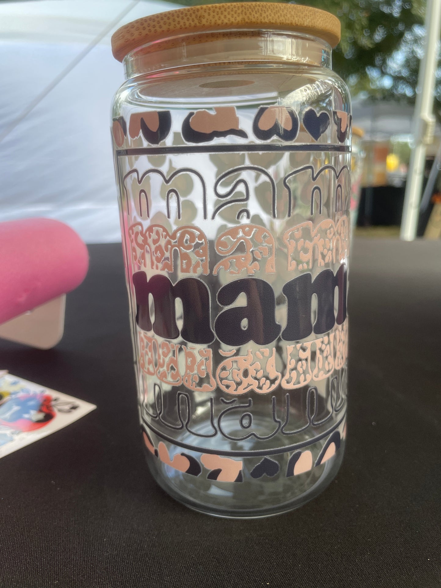 Leopard Heart Mama 16oz Glass Can