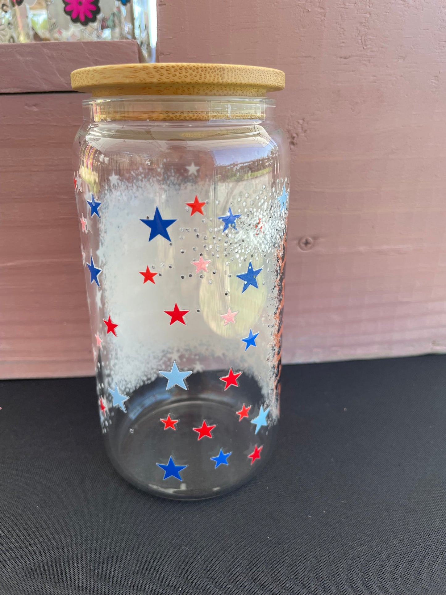 Flag and Stars 16oz Glass Can