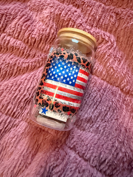 Flag and Stars 16oz Glass Can