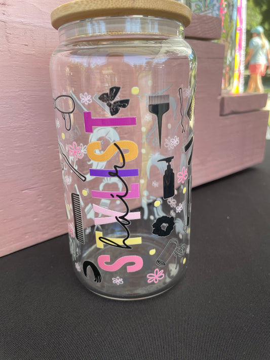 Hair Stylist 16oz Glass Can