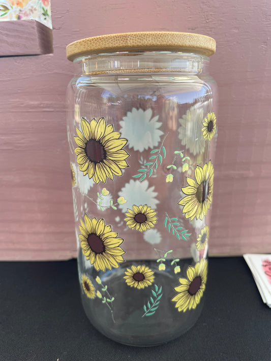 Sunflowers 16oz Glass Can