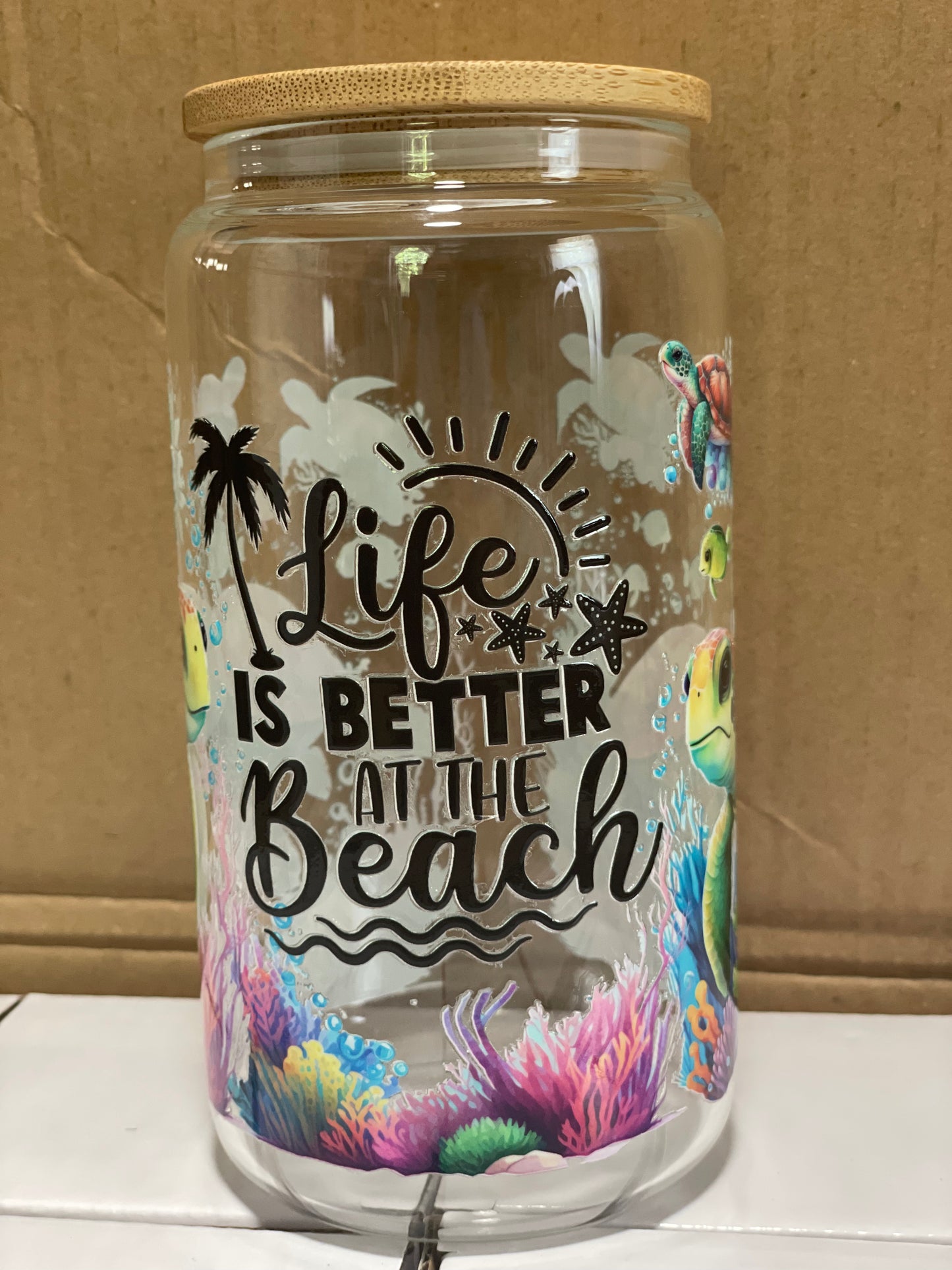 Beach Life 16oz Glass Can