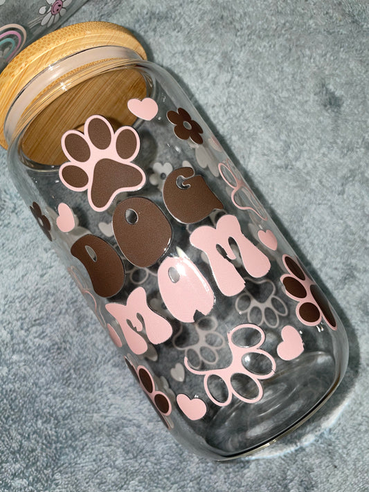 — MESS UP — HALF OFF — Dog Mom 16oz Glass Can